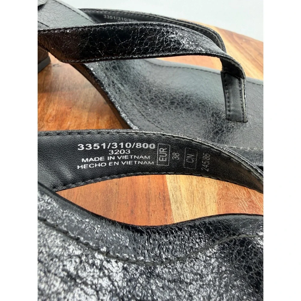 Zara Block Heel Thong Sandals Women 38 7 Black Square Toe Mules 3351/310/800